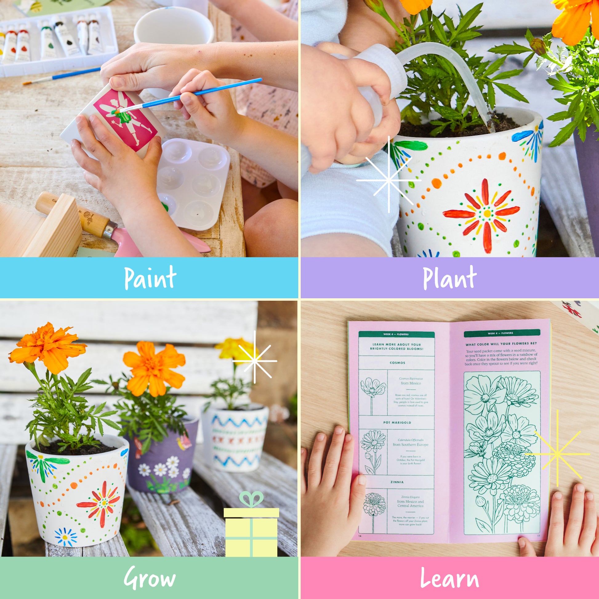 4 Set Paint & Plant Ceramic Flower Gardening Kit - Crafts for Girls Ages 8-12, Arts and Crafts for Kids Ages 8-12, Art Supplies for Kids, Toys