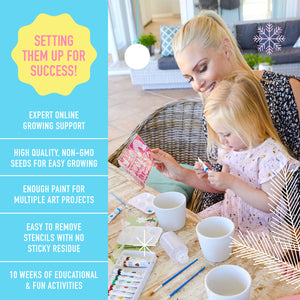 Gardening Kit for Kids - Paint & Plant Flower Growing Kit with Ceramic Planters, Paints, Stencils, Seeds & Soil, Arts & Crafts Set