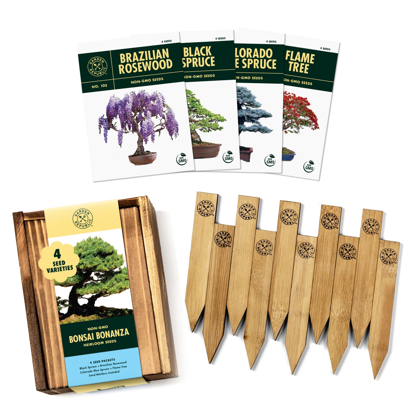 4-Variety Bonsai Seed Box with Wooden Plant Markers
