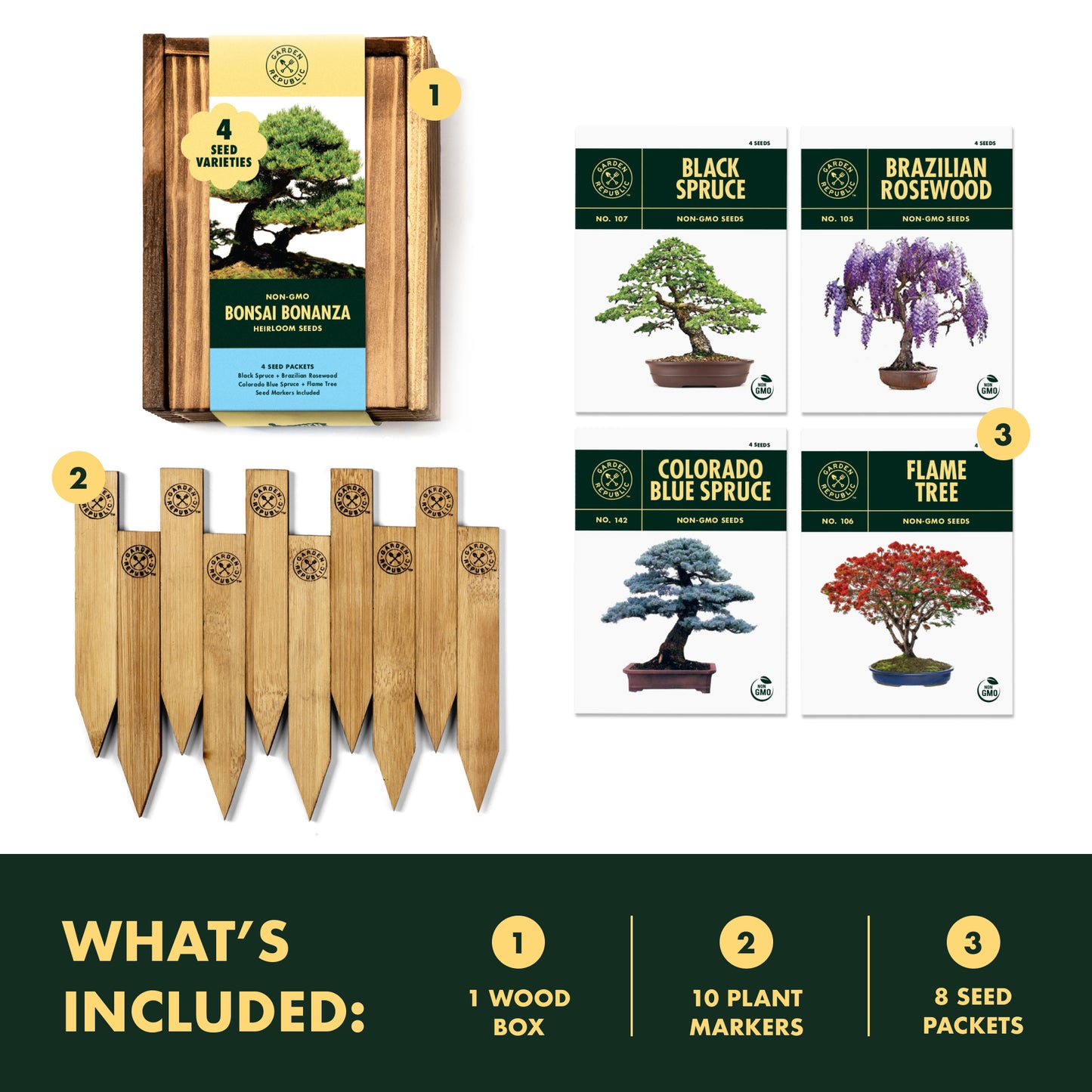 4-Variety Bonsai Seed Box with Wooden Plant Markers