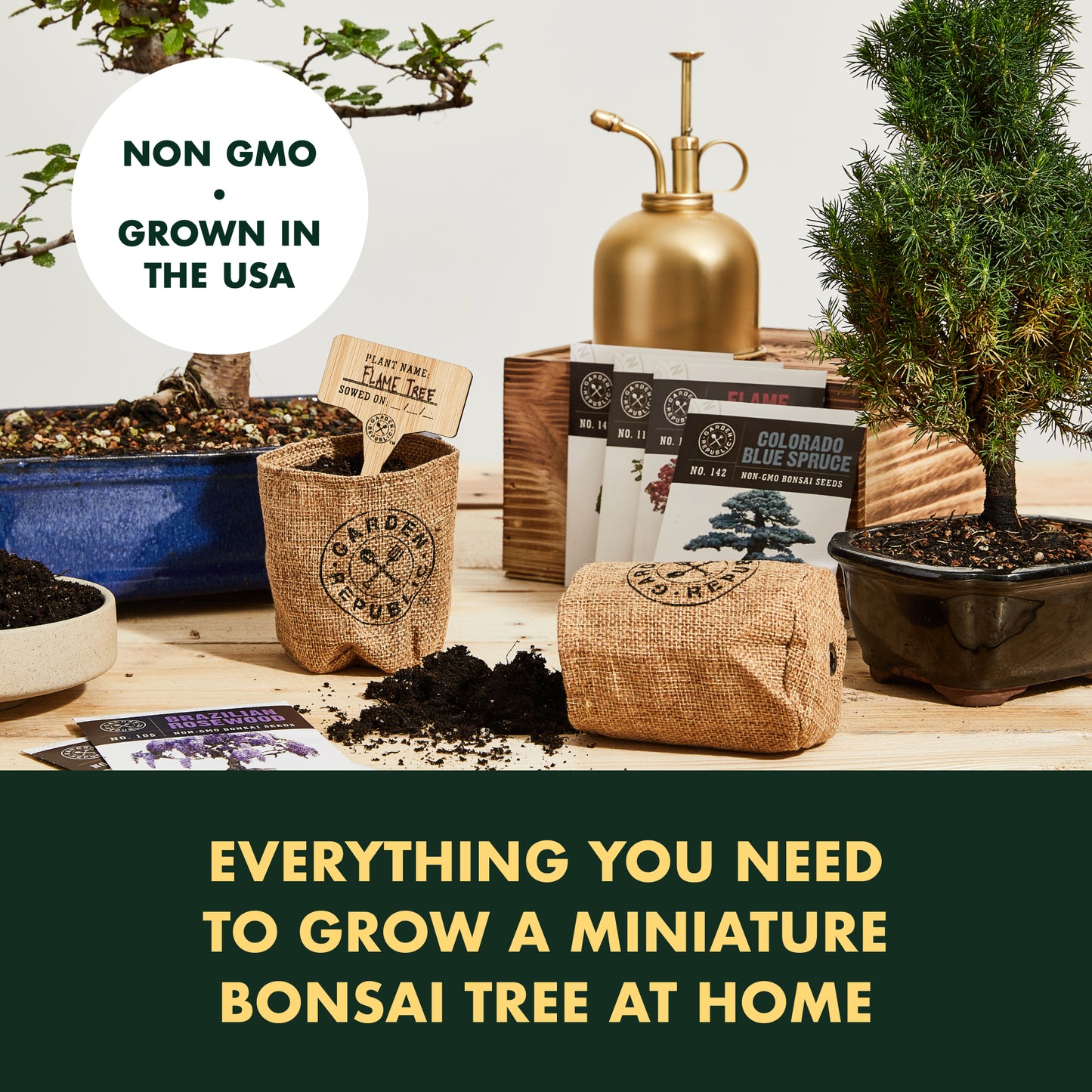 Garden Republic Bonsai Seed Starter Kit - Grow 4 Mini Bonsai Trees, Indoor Plant Growing Kit - Bonsai Starter Kit with Bonsai Seeds, Soil, Planters & Shears