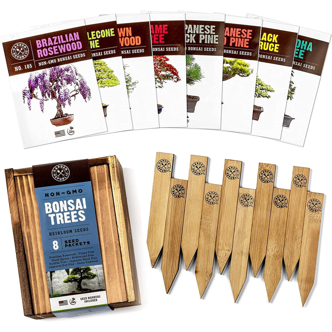8-Variety Bonsai Seed Box with Wooden Plant Markers
