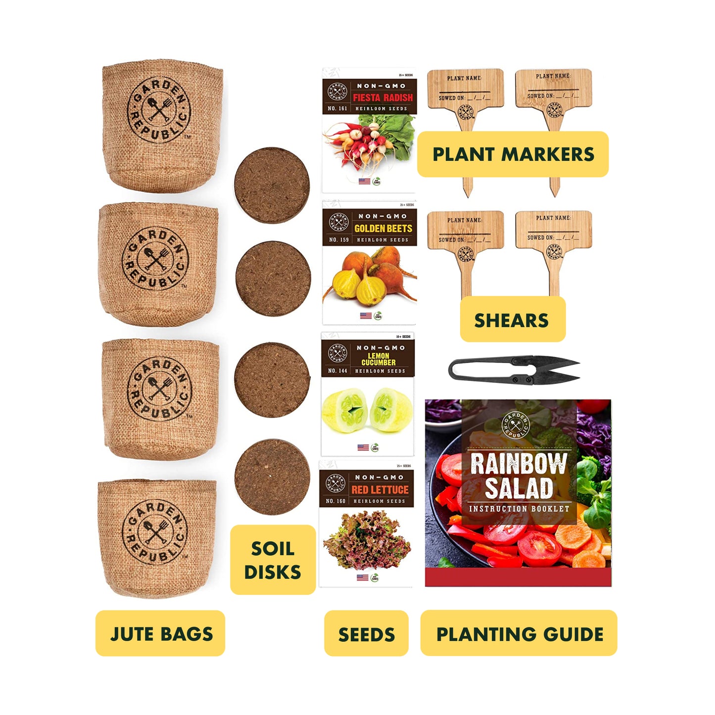 Indoor Vegetable Garden Seed Starter Kit - Fiesta Radish, Golden Beets, Red Lettuce, Lemon Cucumber